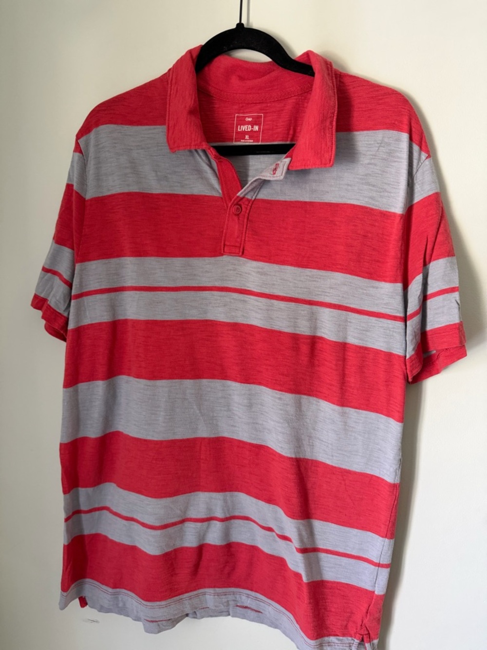 Gap Lived In Polo Shirt Red Blue-Gray Striped Mens XL Cotton Casual